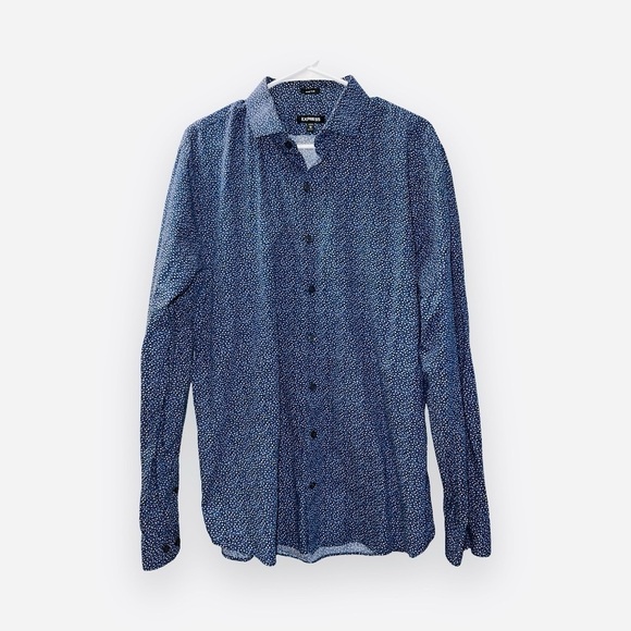 Men's Express Blue Floral Print Long Sleeve Button Up Cotton Dress Shirt size XL - Picture 1 of 7